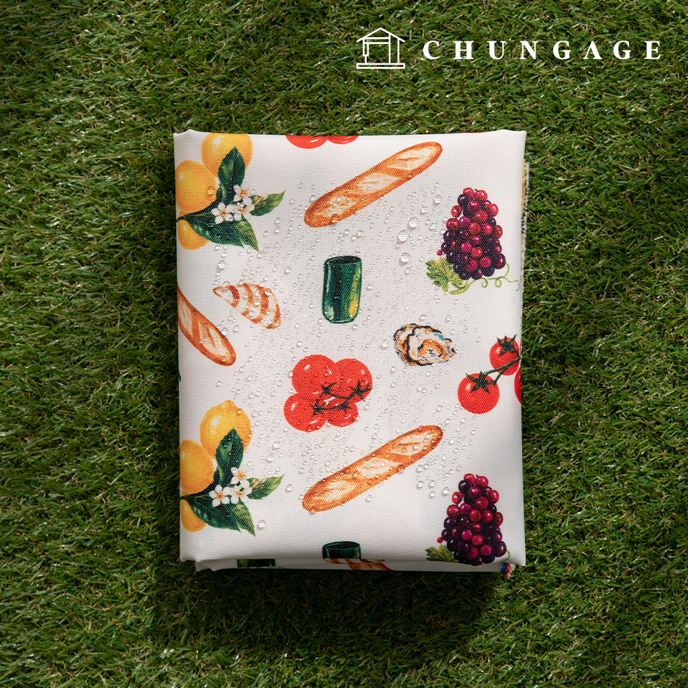 Waterproof Cloth Poly Oxford DTP 600D Wide Width Waterproof Fabric Food Illustration Patterns French Pantry CW014