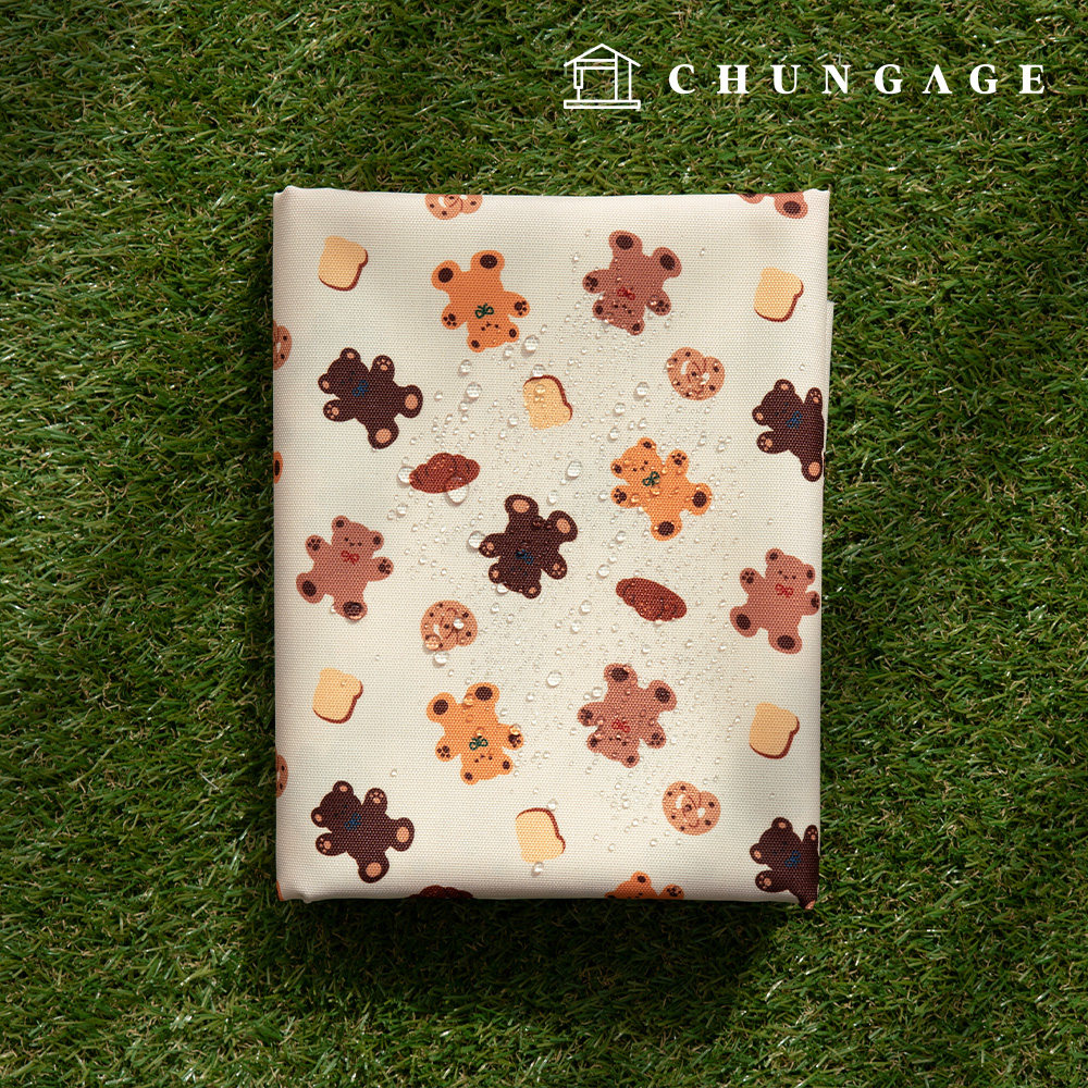 Waterproof Cloth Poly Oxford DTP 600D Wide Width Waterproof Fabric Cute Illustration Teddy Bear Character Bear Cafe CW015