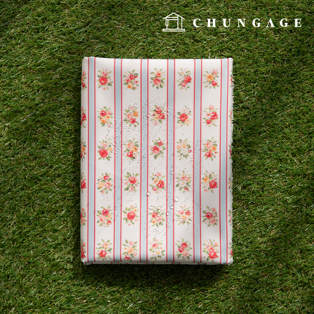 Waterproof Cloth Poly Oxford DTP 600D Wide Width Waterproof Fabric Vintage Floral Pattern Flower Stripe Shabby Rose CW017