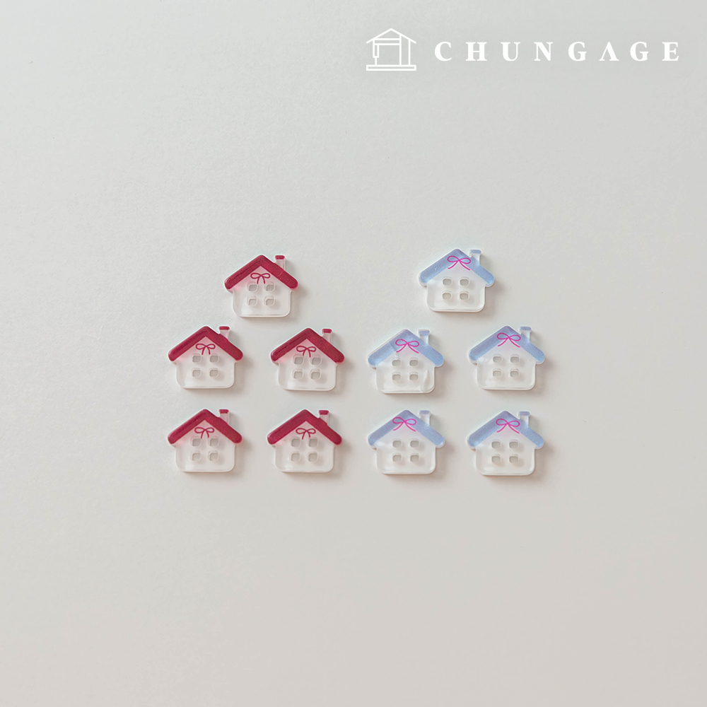 Sweet Home Bowknot House 4-Pole Buttons 2 Types 5-Pack