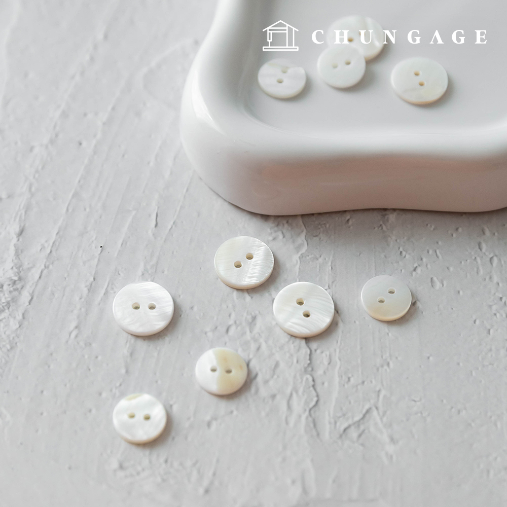 Mother-of-pearl 2-hole White Buttons, 5-pack, 2 types