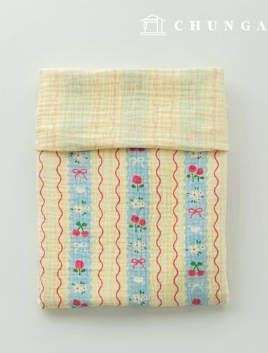 Yoru triple gauze fabric cotton non-fluorescent bio-washed fabric floral pattern lovely line
