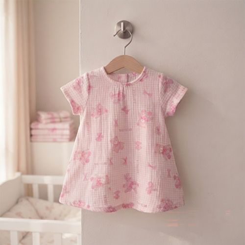 Double gauze fabric Wide Width Pink Honey Bear