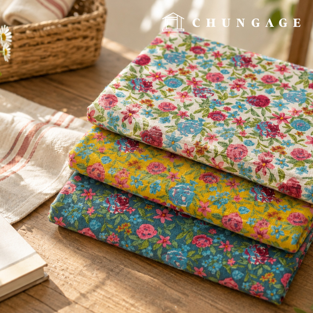 Linen Fabric Cotton Linen 11 Count Print Floral Pattern Flower Wide Width Fabric Charlotte 3 Types