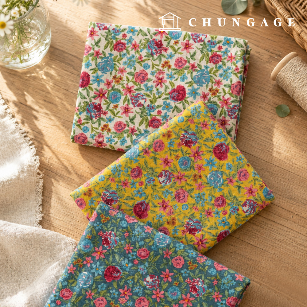 Linen Fabric Cotton Linen 11 Count Print Floral Pattern Flower Wide Width Fabric Charlotte 3 Types