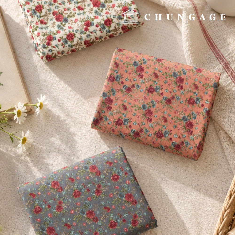 Cotton fabric, 20 count cotton, Plain Weave fabric, Floral pattern, Wide Width Fabric, Rosette (3 types)