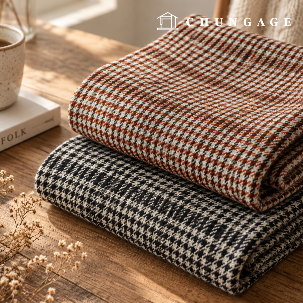 Wool blend double-woven napping double-sided fabric Check Wide Width Fabric Chevron 2 types