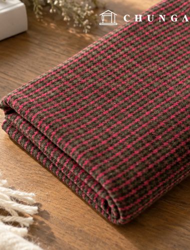 Wool blend Wool wide-width fabric check fabric pink-brown fabric autumn