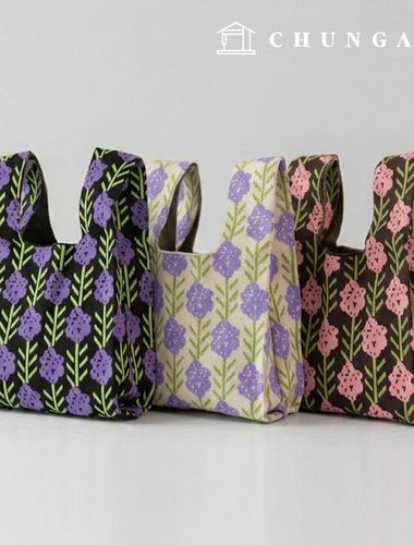 Knit Mini Handbag, Check Knit Bag, Wristbag, Tote Bag, Flower Garden 3-Piece Set