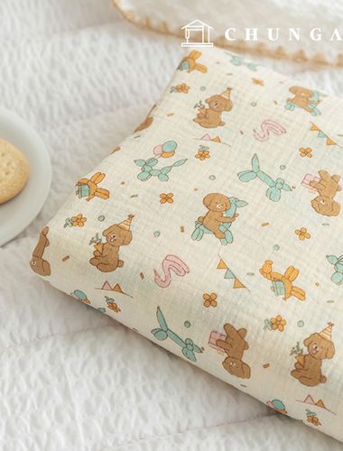 Yoru double gauze cotton non-fluorescent bio-washed fabric zoo fabric Happy Dog