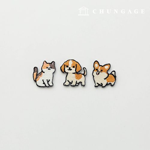 3 Types of Cat, Dog, and Welsh Corgi Embroidered Heat-Seal Patches