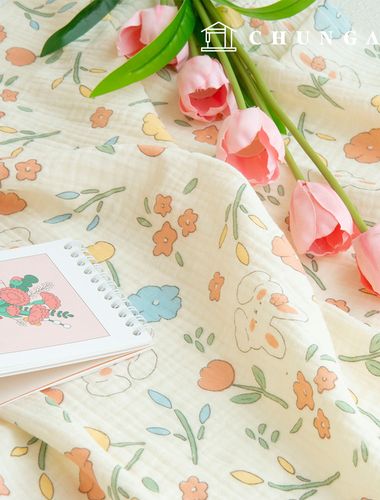 Yoru double gauze fabric cotton non-fluorescent biowashing fabric Peach rabbit