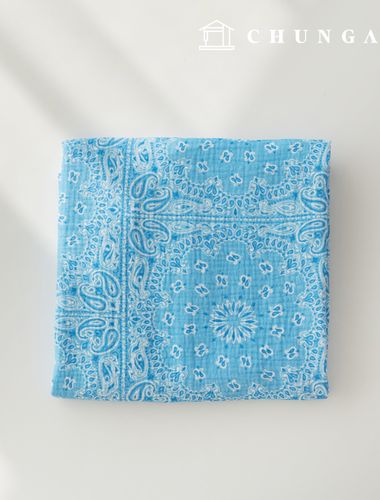 Yoru Double Gauze Cotton Non-fluorescent Bio-washed Fabric Royal Paisley Sky Blue