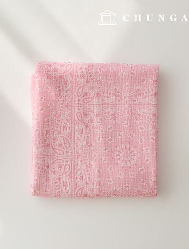 Yoru Double Gauze Cotton Non-fluorescent Bio-washed Fabric Royal Paisley Candy Pink