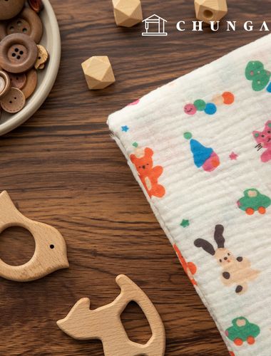 Yoru double gauze fabric cotton non-fluorescent bio-washed fabric animal fabric Toy City