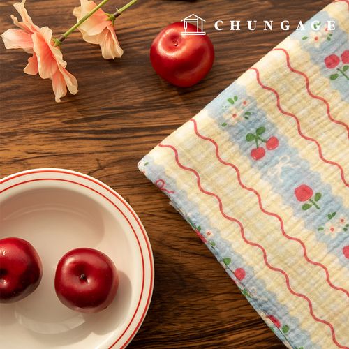 Yoru double gauze fabric cotton non-fluorescent bio-washed fabric floral pattern lovely line