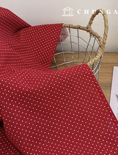 cotton20 count deep red background white dots