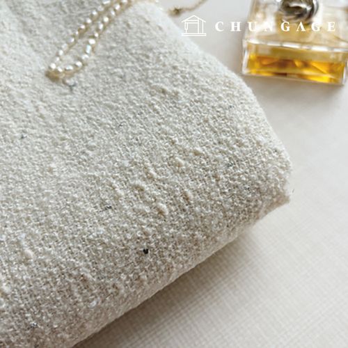 Metallic Poly Tweed Wide Width Shine Ivory