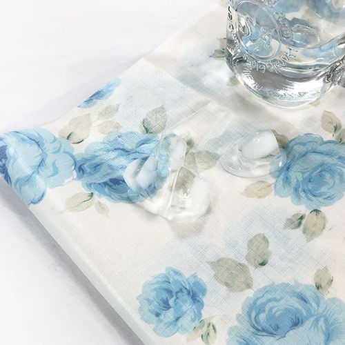 Waterproof Cloth Poly Linen Floral Laminate Waterproof Fabric Oscar Blue 3138