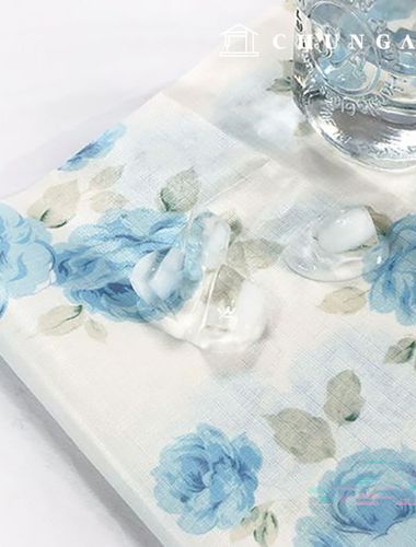 Waterproof Cloth Poly Linen Floral Laminate Waterproof Fabric Oscar Blue 3138