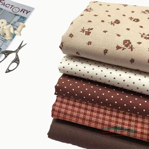 Fabric Kit Flower Scrap Fabric Dot Check Fabric Doll Dog Clothes Making Daily Brown 55x45cm 9009