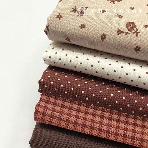 Fabric Kit Flower Scrap Fabric Dot Check Fabric Doll Dog Clothes Making Daily Brown 55x45cm 9009