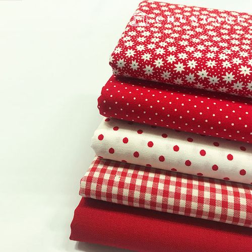 Fabric Package Flower Scrap Fabric Dot Check Fabric Doll Dog Clothes Making Petit Series Red 55x45cm 9001