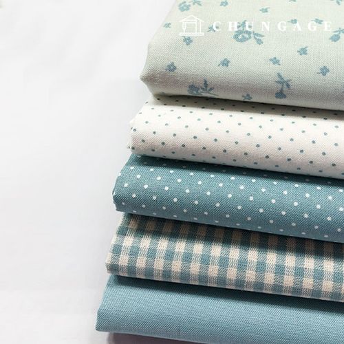 Fabric Kit Flower Scrap Fabric Dot Check Fabric Doll Dog Clothes Making Petit Series Blue 55x45cm 6334