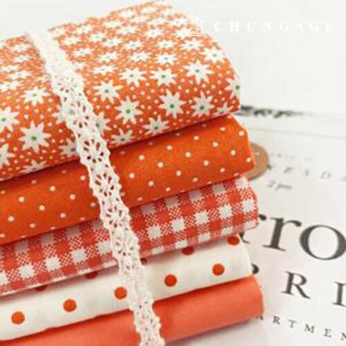Fabric Package Flower Scrap Fabric Dot Check Fabric Doll Dog Clothes Making Petit Series Orange 55x45cm 9006