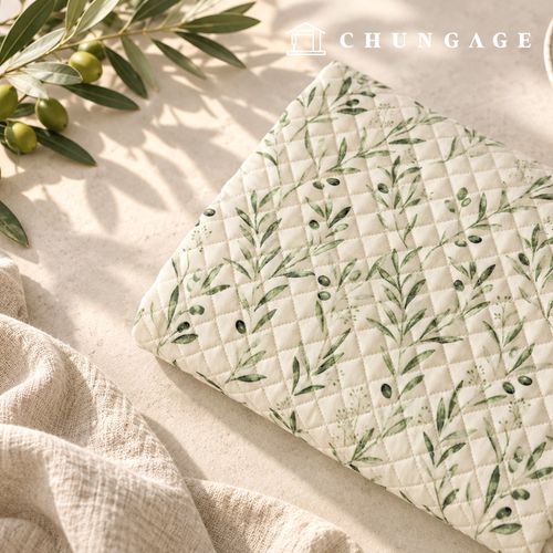 Quilted Fabric cotton floral pattern Flower Fabric 20 count rustic olive