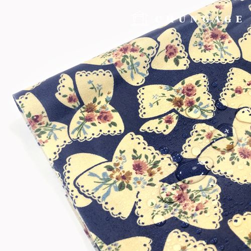 Waterproof Cloth Floral Pattern Flower Laminate Waterproof Fabric 20 Count Flower Ribbon Blue 3039