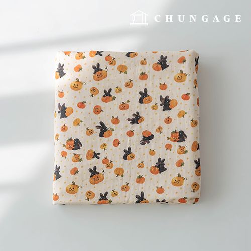 Yoru Triple Gauze Fabric Non-fluorescent Bio-washed Fabric Halloween Pumpkin Rabbit Fabric Pumpkin Rabbit